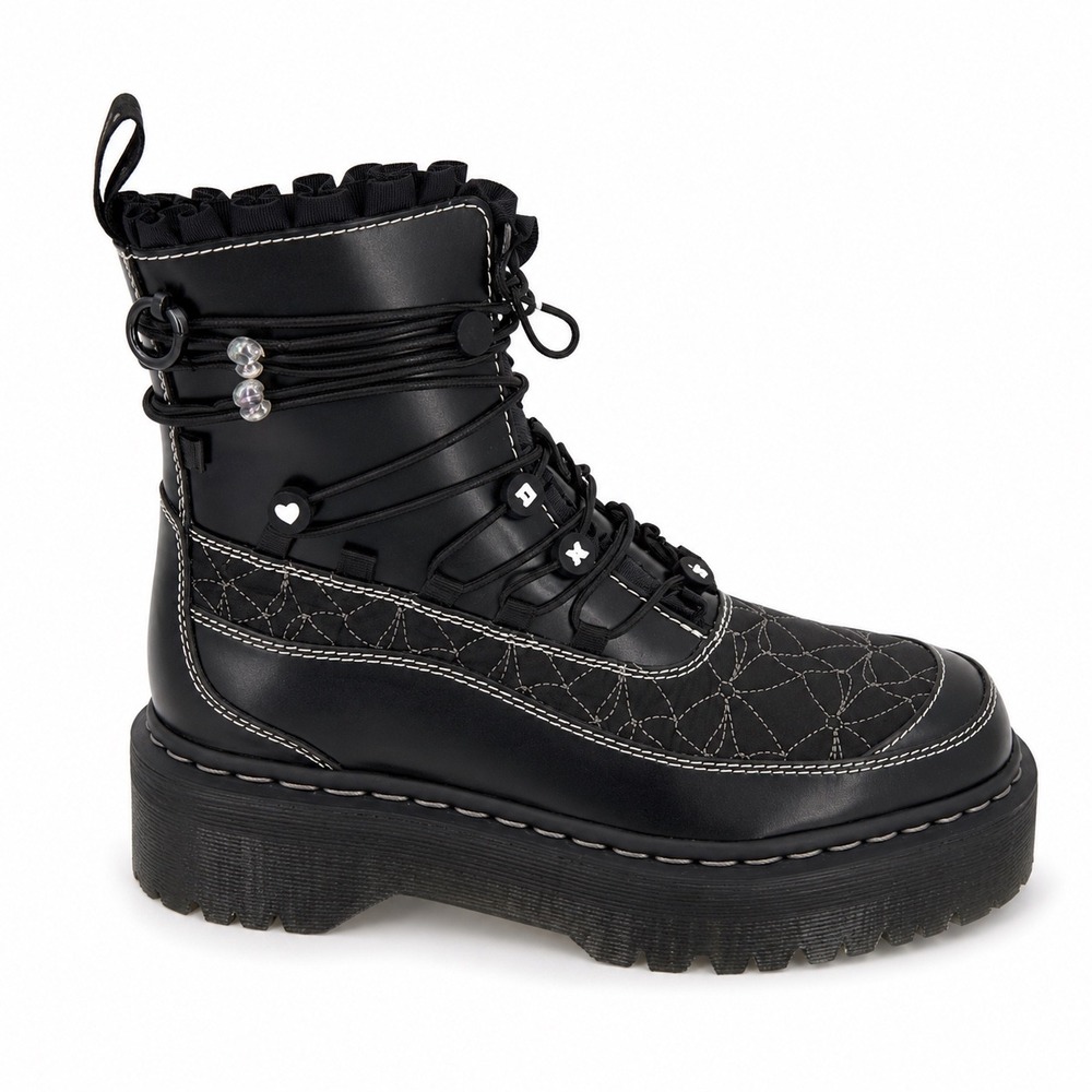 Dr. Martens Jadon Frill Black Leather Platform Boots Stitch Charms 8 Goth 111-04 - Picture 2 of 12